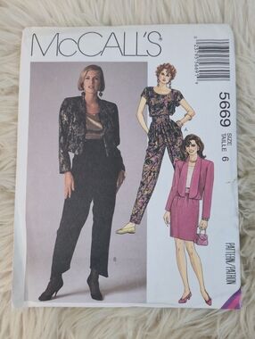 McCall's Vintage Jacket, Top, Skirt, Pants Sewing Pattern 5669